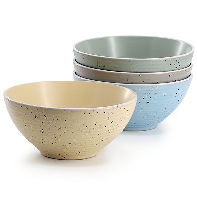 Elama Emilia 16 Piece Assorted Double Bowl Stoneware Dinnerware Set in Speckled Multi-Color