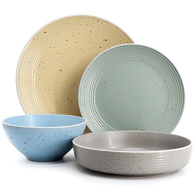 Elama Emilia 16 Piece Assorted Double Bowl Stoneware Dinnerware Set in Speckled Multi-Color