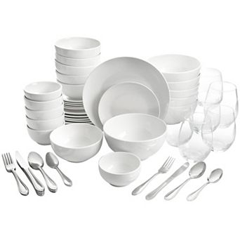 Hometrends 60 pc Round Ceramic Dinnerware Combo Set in White