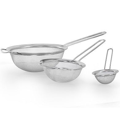 Baldwyn 3 Piece Stainless Steel Mesh Strainer Set in Silver