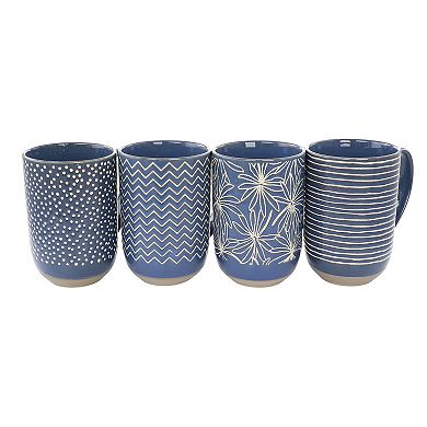 Laurie Gates Madrina 4 Piece 19 Ounce Stoneware Assorted Designs Mug Set in Blue