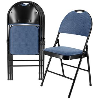 Elama 4 pc Metal Folding Chair with Padded Seats in Dark Blue