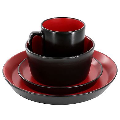 Elama Bacarra 16 Piece Stoneware Dinnerware Set in Two Tone Black and Red