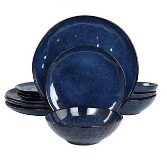 Elama Samara 12 pc Stoneware Dinnerware Set in Blue
