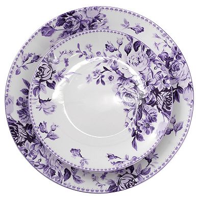 Elama Traditional Purple Rose 16 Piece Stoneware Dinnerware Set