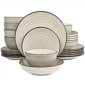 Elama Gia 24 pc Round Stoneware Dinnerware Set in Cream