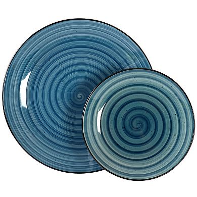 Elama Gia 24 Piece Round Stoneware Dinnerware Set in Dark Blue