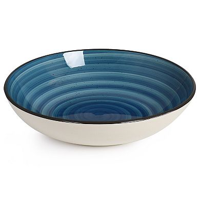 Elama Gia 24 Piece Round Stoneware Dinnerware Set in Dark Blue