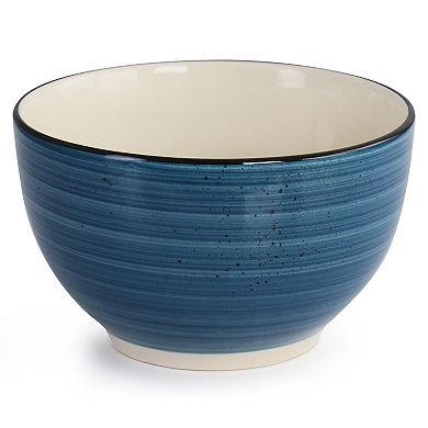 Elama Gia 24 Piece Round Stoneware Dinnerware Set in Dark Blue