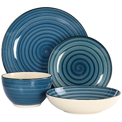 Elama Gia 24 Piece Round Stoneware Dinnerware Set in Dark Blue
