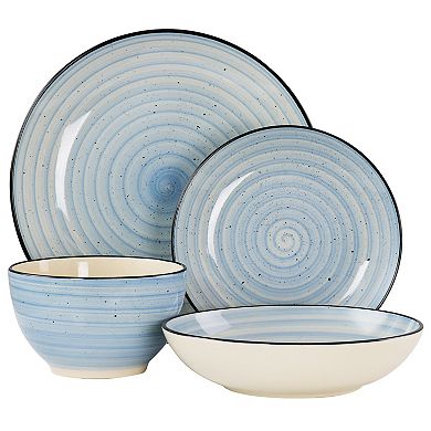 Elama Gia 24 Piece Round Stoneware Dinnerware Set in Light Blue