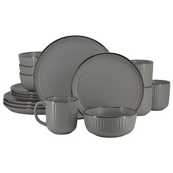 Elama Leo 16 pc Stoneware Dinnerware Set In Dark Gray