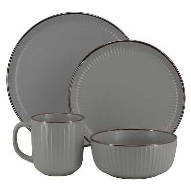 Elama Leo 16 Piece Stoneware Dinnerware Set In Dark Gray