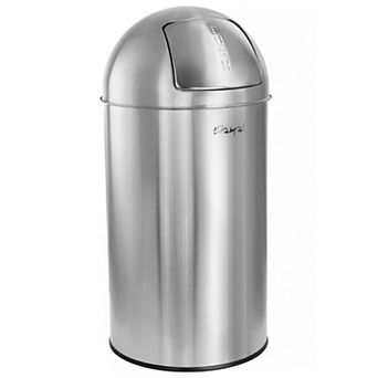 Elama Large 13 Gallon Push Lid Stainless Steel Cylindrical Trash Bin in Matte Silver