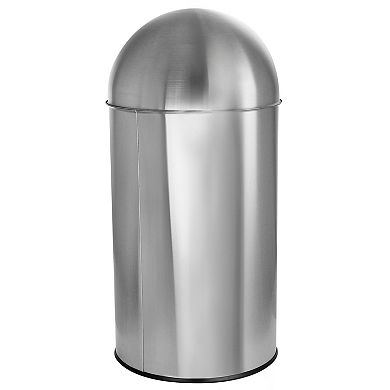 Elama Large 13 Gallon Push Lid Stainless Steel Cylindrical Trash Bin in Matte Silver
