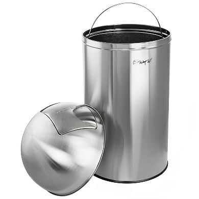 Elama Large 13 Gallon Push Lid Stainless Steel Cylindrical Trash Bin in Matte Silver