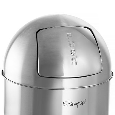 Elama Large 13 Gallon Push Lid Stainless Steel Cylindrical Trash Bin in Matte Silver