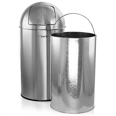 Elama Large 13 Gallon Push Lid Stainless Steel Cylindrical Trash Bin in Matte Silver