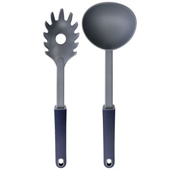 Bluemarine 2 pc Ladle and Pasta Server Utensil Set in Navy Blue