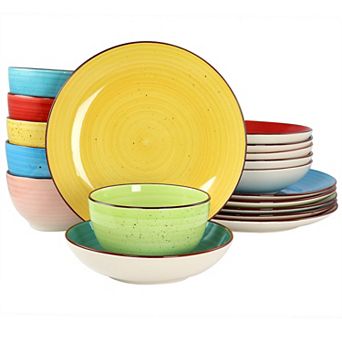 Elama Sebastian 18 pc Double Bowl Stoneware Dinnerware Set in Assorted Colors