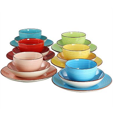 Elama Sebastian 18 Piece Double Bowl Stoneware Dinnerware Set in Assorted Colors