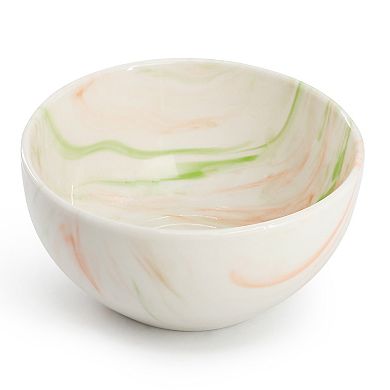 Elama Fine Marble 16 Piece Porcelain Dinnerware Set in Orange and Green