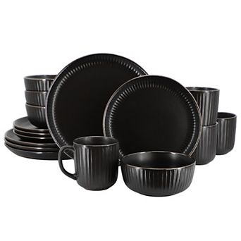Elama Leo 16 pc Stoneware Dinnerware Set In Black