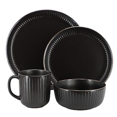 Elama Leo 16 Piece Stoneware Dinnerware Set In Black