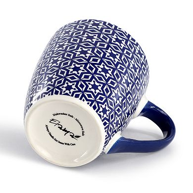 Elama Declan 6 Piece 12 Ounce Assorted Design Stoneware Mug Set in Blue and White