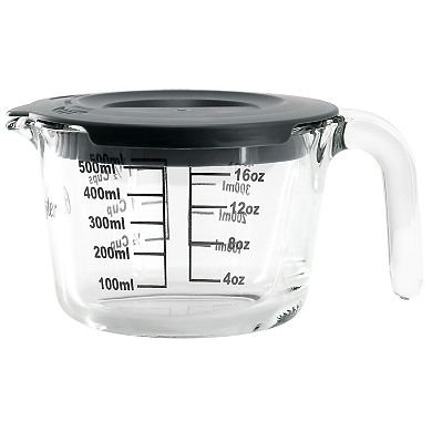 Coolidge 16 Ounce Glass Measuring Cup with Lid in Gray
