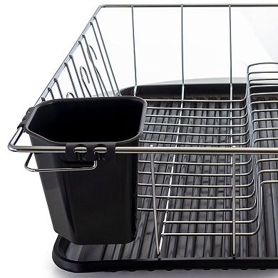Better Chef 16 Inch Chrome Dish Rack with Black Draining Tray