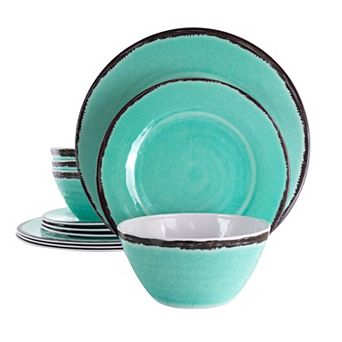 Elama Azul Banquet 12 pc Lightweight Melamine Dinnerware Set in Turquoise