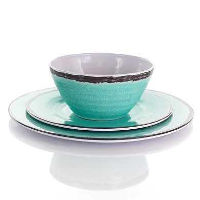 Elama Azul Banquet 12 Piece Lightweight Melamine Dinnerware Set in Turquoise