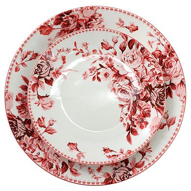 Elama Traditional Red Rose 16 Piece Stoneware Dinnerware Set