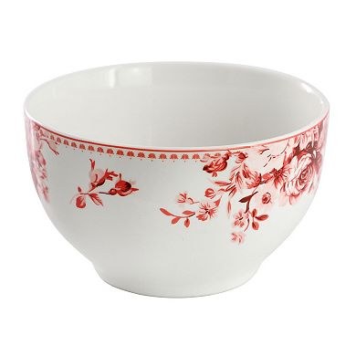 Elama Traditional Red Rose 16 Piece Stoneware Dinnerware Set