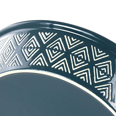 Laurie Gates 10 Inch Wax Relief Stoneware Tierra Pie Dish in Blue