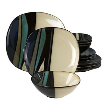 Hometrends Althea 12 pc Soft Square Stoneware Dinnerware Set in Teal