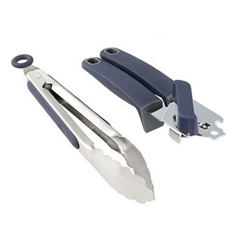 Bluemarine 2 pc Stainless Steel Can Opener and Tongs Set in Navy Blue
