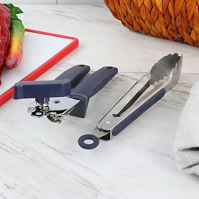 Bluemarine 2 Piece Stainless Steel Can Opener and Tongs Set in Navy Blue