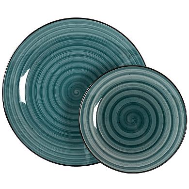 Elama Gia 24 Piece Round Stoneware Dinnerware Set in Dark Green