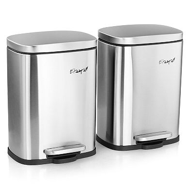 Elama 3 Piece 13 Gallon and 1.3 Gallon Stainless Steel Step Trash Bin Combo Set