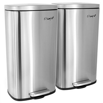 Elama 2 pc 8 Gallon Each Rectangular Stainless Steel Twin Step Trash Bins