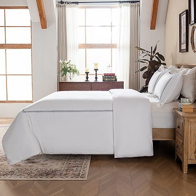 Hotel Luxury 200TC Cotton Percale Duvet Cover Set, Check Embroidery
