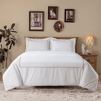 Hotel Luxury 200TC Cotton Percale Duvet Cover Set, Check Embroidery