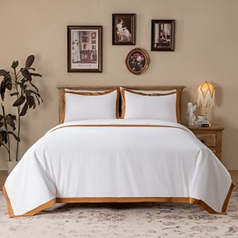 Hotel Luxury 400TC Cotton Sateen Linden Border Duvet Cover Set