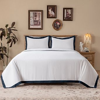 Hotel Luxury 400TC Cotton Sateen Linden Border Duvet Cover Set