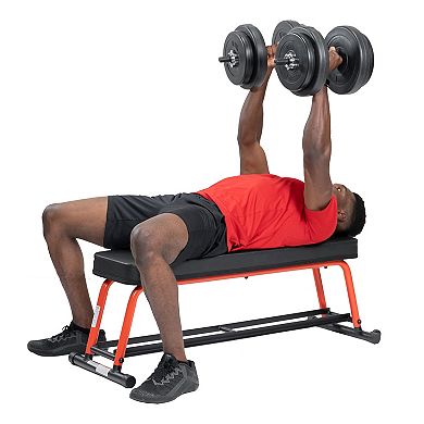Sunny Health & Fitness Power Zone Premium Strength Flat Bench With Dumbbell Rack