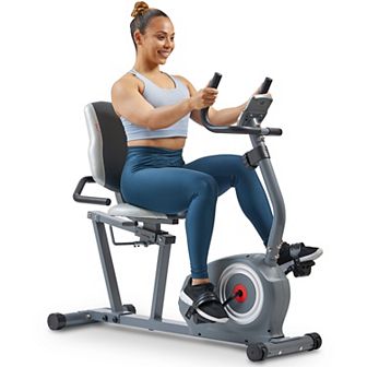 Sunny Health & Fitness Essentials Series Magnetic Smart Recumbent Bike