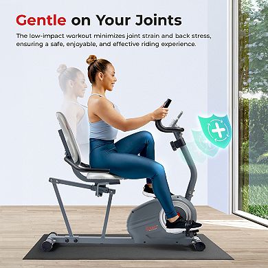 Sunny Health & Fitness Essentials Series Magnetic Smart Recumbent Bike