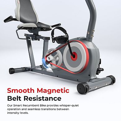 Sunny Health & Fitness Essentials Series Magnetic Smart Recumbent Bike